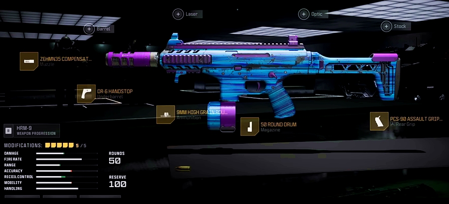 Meta HRM-9 Submachine Gun loadout for the Ranked Resurgence game mode in Call of Duty: Resurgence.