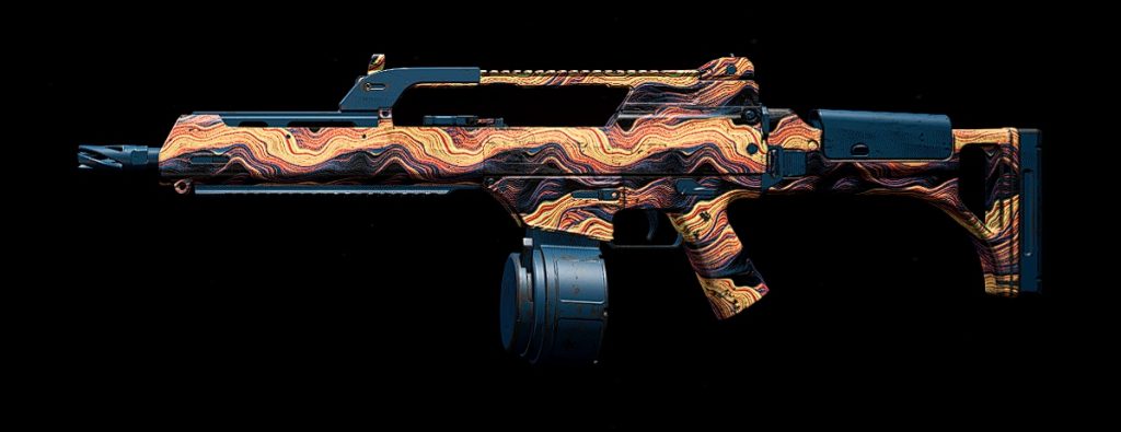 The Holger 26 Light Machine Gun with the 'Solar Flare' camo equipped in Call of Duty: Warzone.